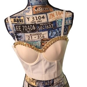 Micas White Corset Gold Chain Corset Bustier Top Size Medium